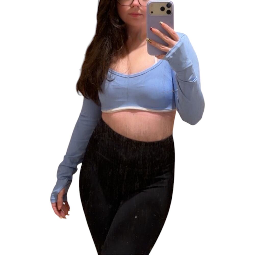 Nova‎ Sport Blue Long Sleeve Crop Top Open Back Athletic Activewear Too Sz Small